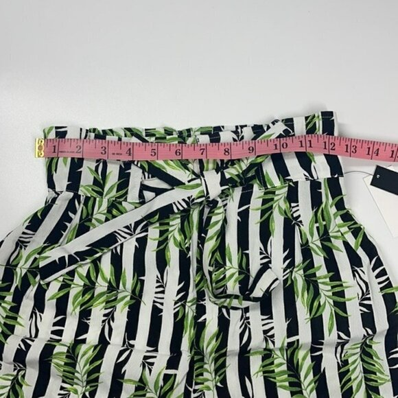 NWT xoxo Stripe & Leaves Print High Rise Paper Bag Style Shorts w Tie Waist S - Picture 9 of 11